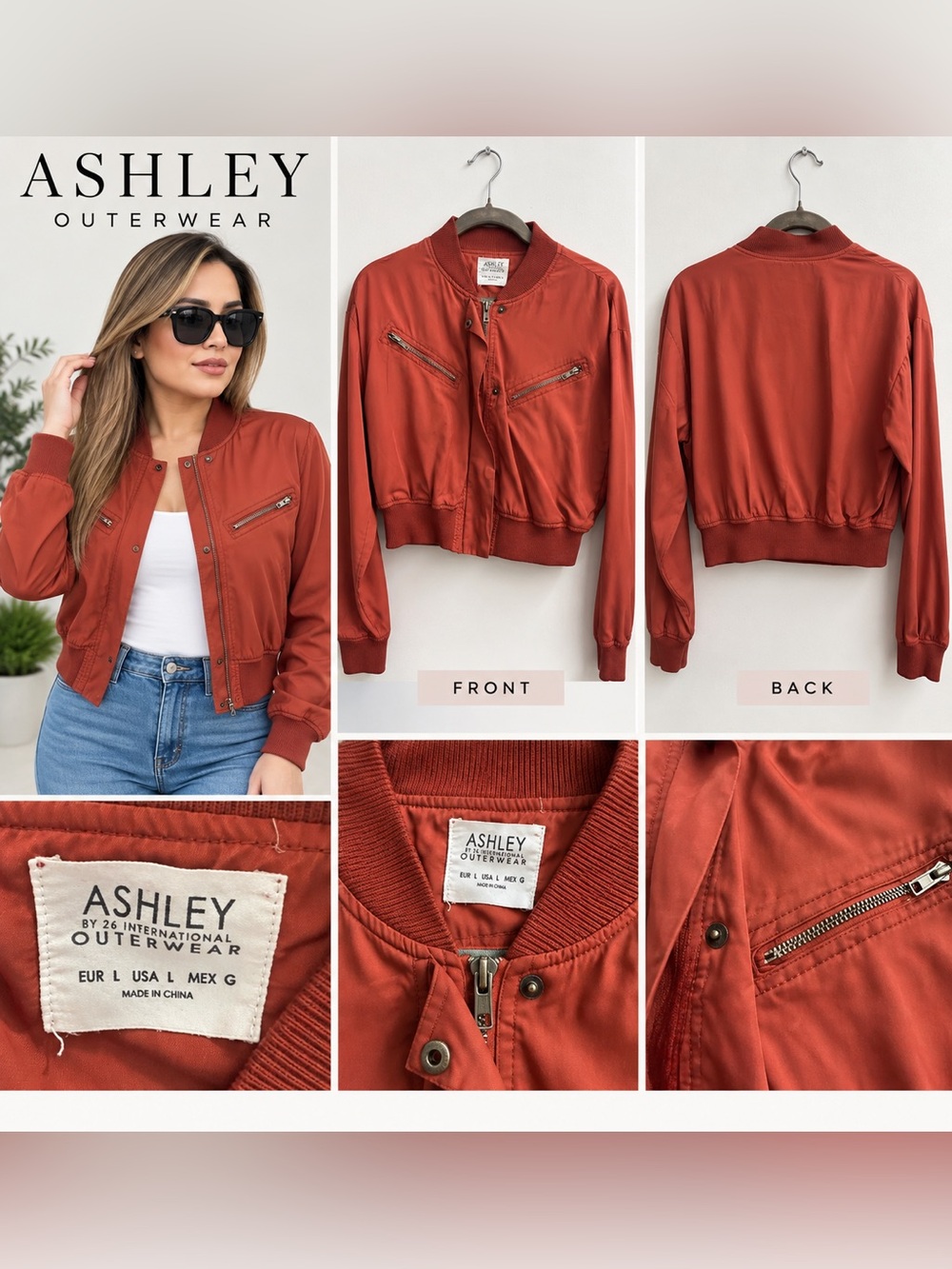 Ashley Outerwear Women’s Rust Orange Bomber Jacket – Size Large